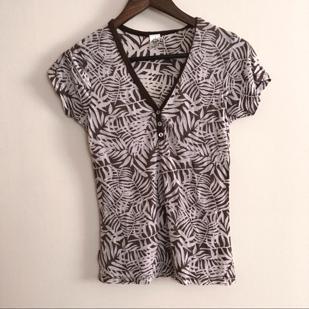 Prana Short Sleeve Henley T Shirt Print T Shirt M
